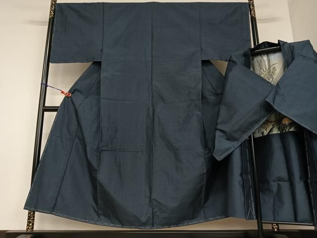 平和屋着物□極上 男性 紬 アンサンブル 色無地 錆鉄御納戸色 そごう  