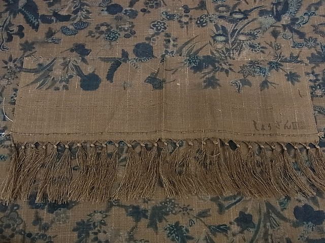 平和屋本店□極上 染織の名門 しょうざん 生紬 小紋 更紗花鳥文 反端