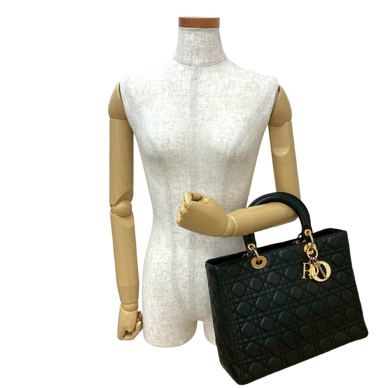 Christian Dior ディオール レディディオール カナージュ レザー 本革 ハンドバッグ ミニ トートバッグ ブラック 黒 26969