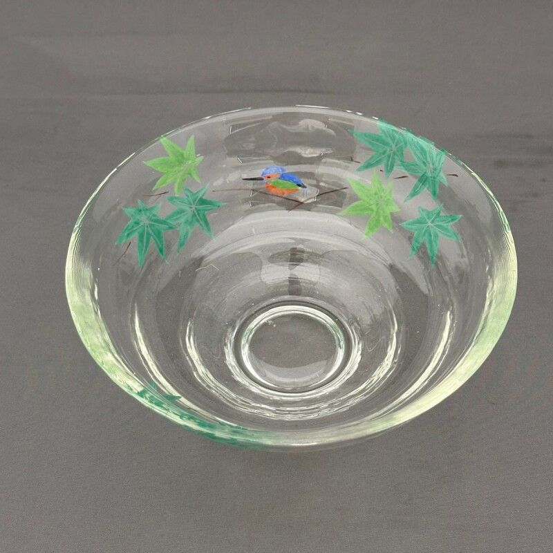 茶碗 平茶碗 ガラス 青楓に翡翠 八木海峰 カワセミ 通販販売【茶道具】 平茶碗 義山 青楓に翡翠 *八木海峰* 耐熱