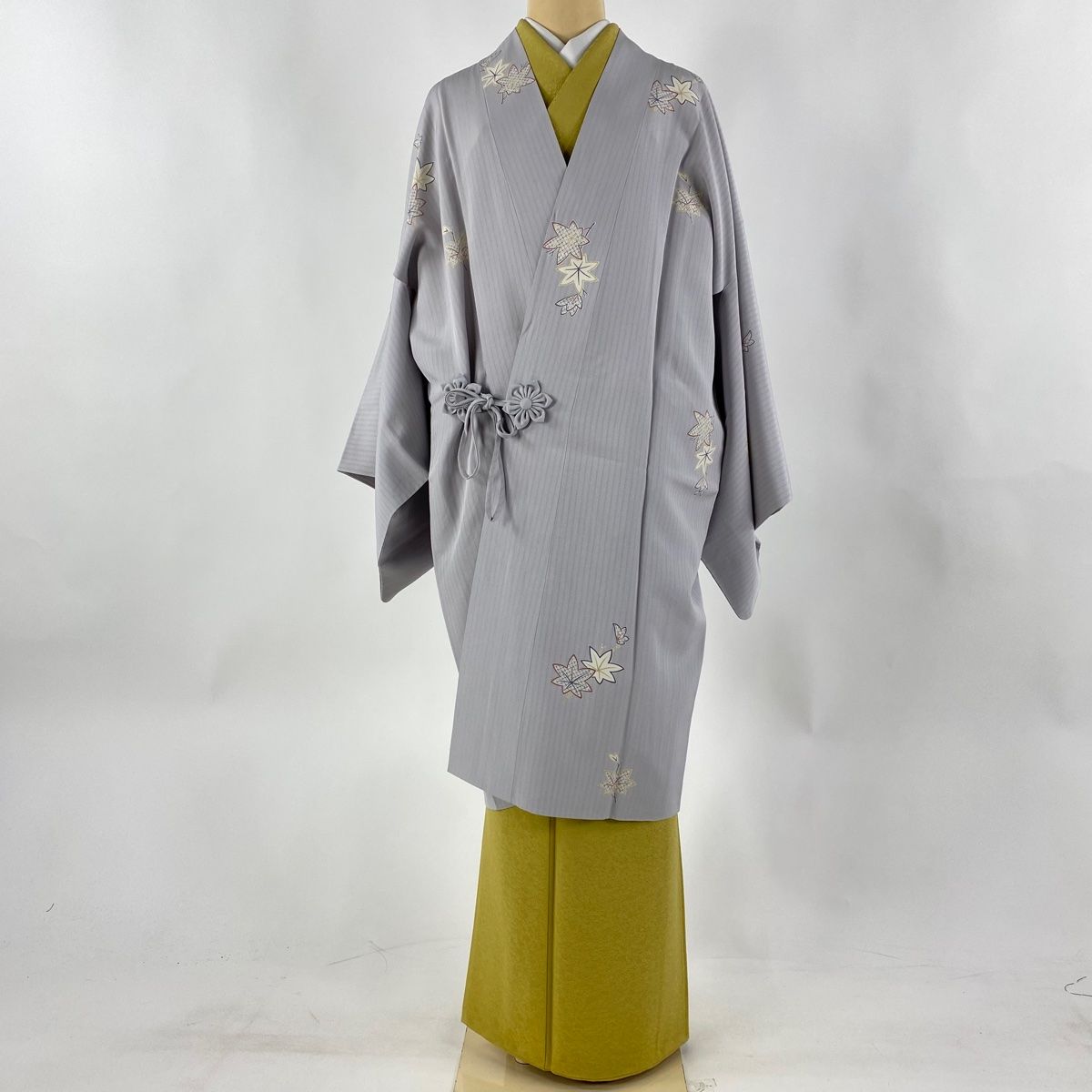 道行コート 辻ヶ花 絞り グレー 藤 リーフ お洒落 着物 015a 垣間見る d 