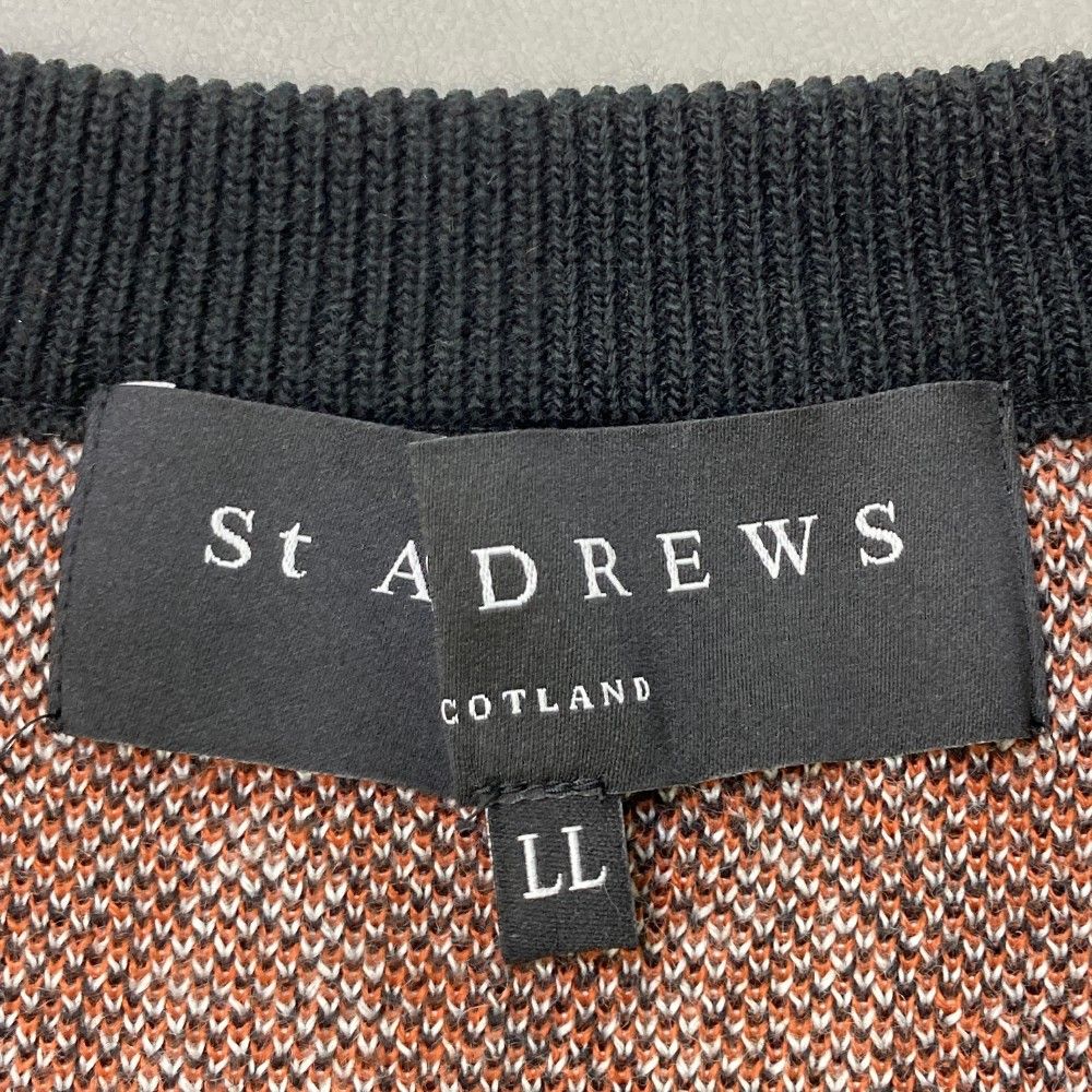 サイズ：LL ST ANDREWS セントアンドリュース  ニット セーター 総柄 ブラウン系 [240101473689] ゴルフウェア メンズ ストスト サイズ：LL ST ANDREWS セントアンドリュース ニット セーター