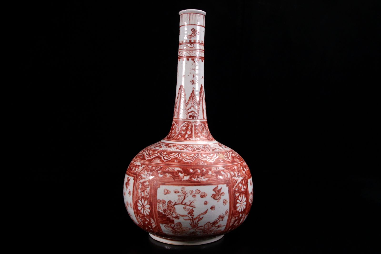粉引き白釉赤絵　雲龍図大花瓶 高さ約65cm 唐物 中国美術古美術 骨董品 中国 赤絵花鳥文鶴首花瓶 34cm 唐物 骨董 古美術 楾 F980