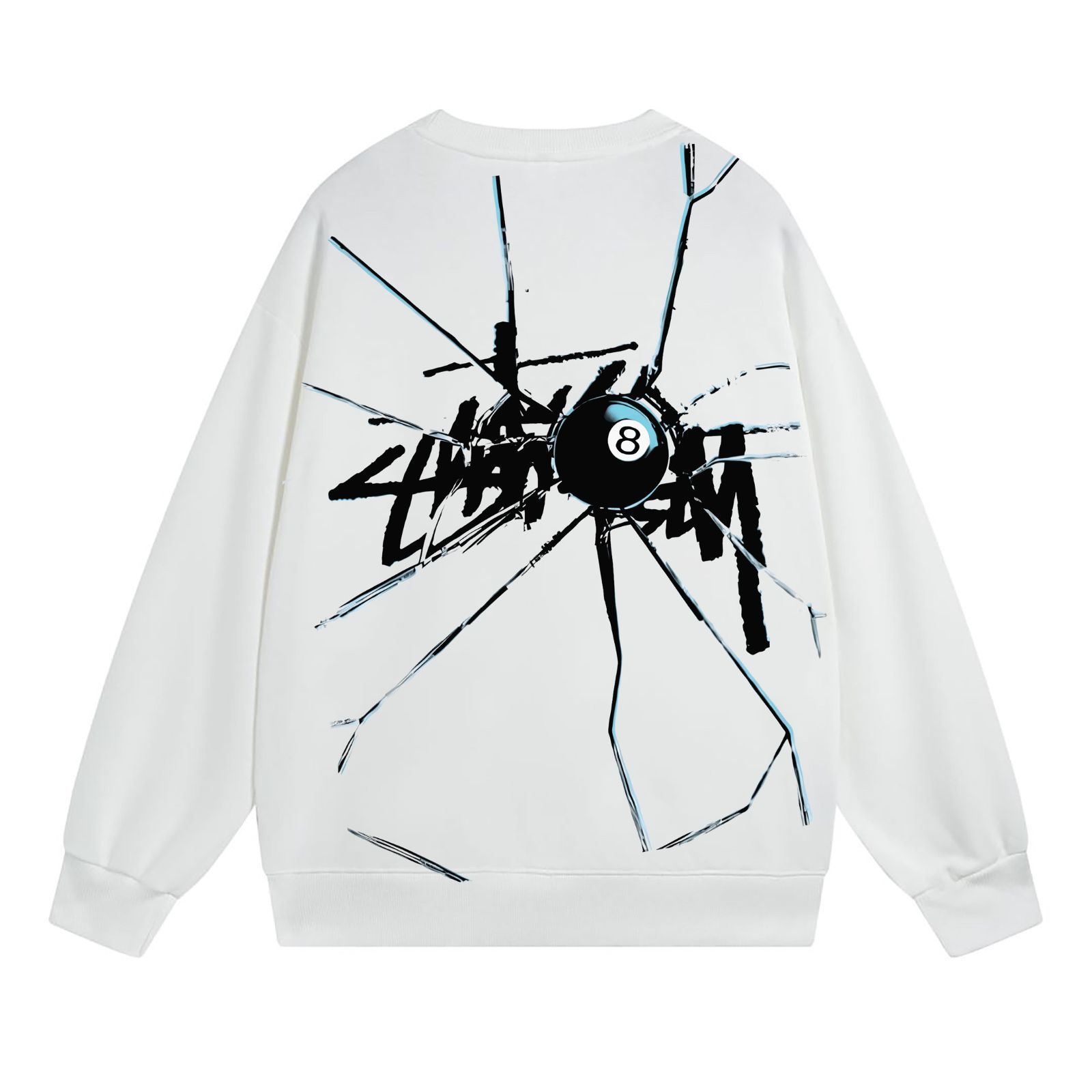 STUSSY SS23 破損した8号球プリントクルーネックスウェットシャツ 男女兼用