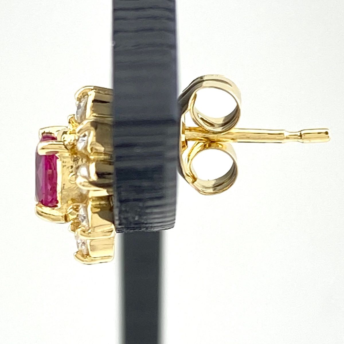ルビー デザインピアス YG イエローゴールド メレダイヤ ピアス K18 ルビー メレダイヤ レディース