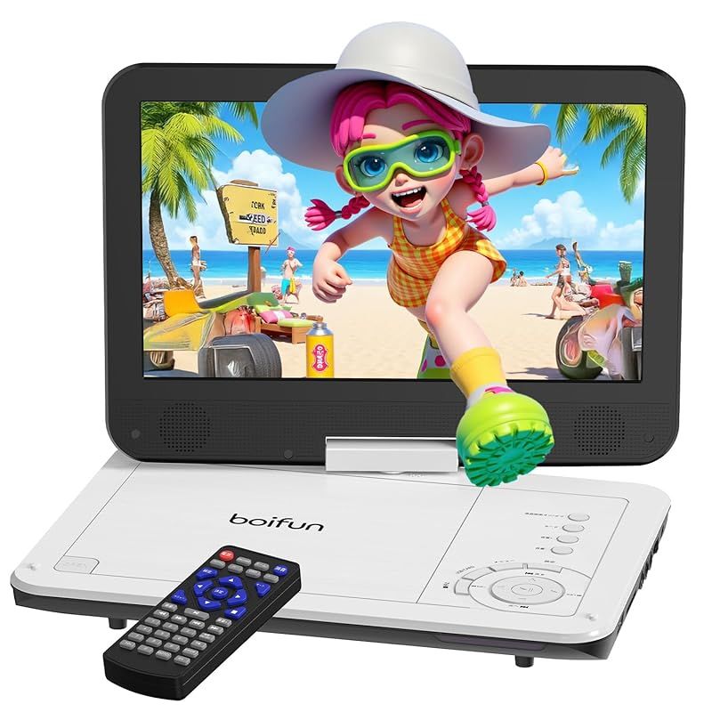 超軽量 BOIFUN ポータブルDVDプレーヤー12.5型 ミニdvdプレーヤー 10.5インチ 1024*600液晶 270°回転 折りたたみ式 スクリーン 2500mAhバッテリー 最大5時間再生 CD|DVD|USB|SD|HDM 0