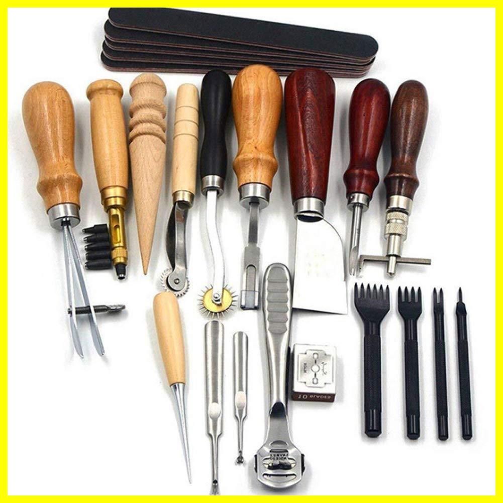 縫製キット 革工具セット ステッチング 手縫い ツール 皮革工具 DIY用具 レザークラフト 革細工道具 手作り裁縫 レザーツール 道具 19点