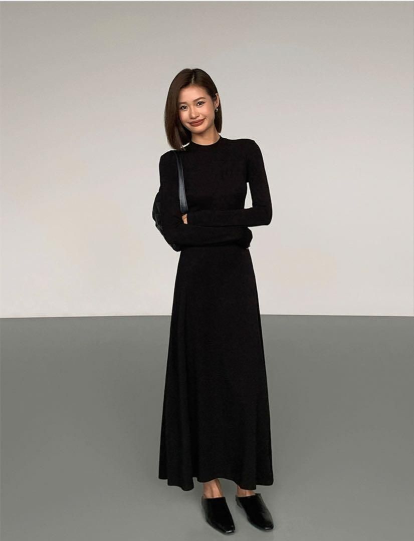 長袖ニットロングワンピース