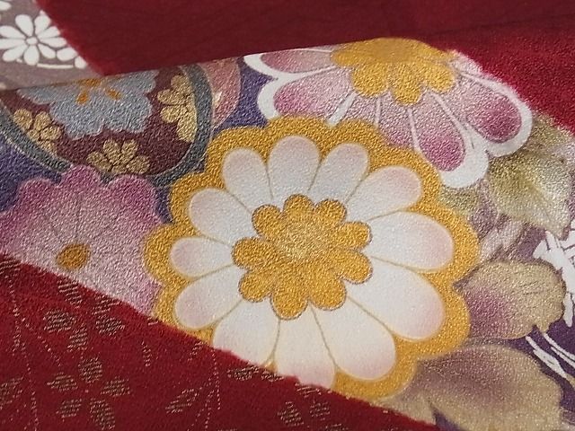 平和屋-こころ店□極上 振袖 駒刺繍 道長花文 金彩 着丈166cm 裄丈67cm