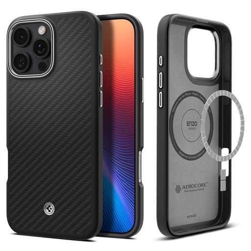 Spigen 創業18年の技術力 iPhone16ProMaxケースMagSafe対応マグネット搭載マット米軍MIL規格エンツォ アラミド マグフィットACS08017 ブラック シルバー