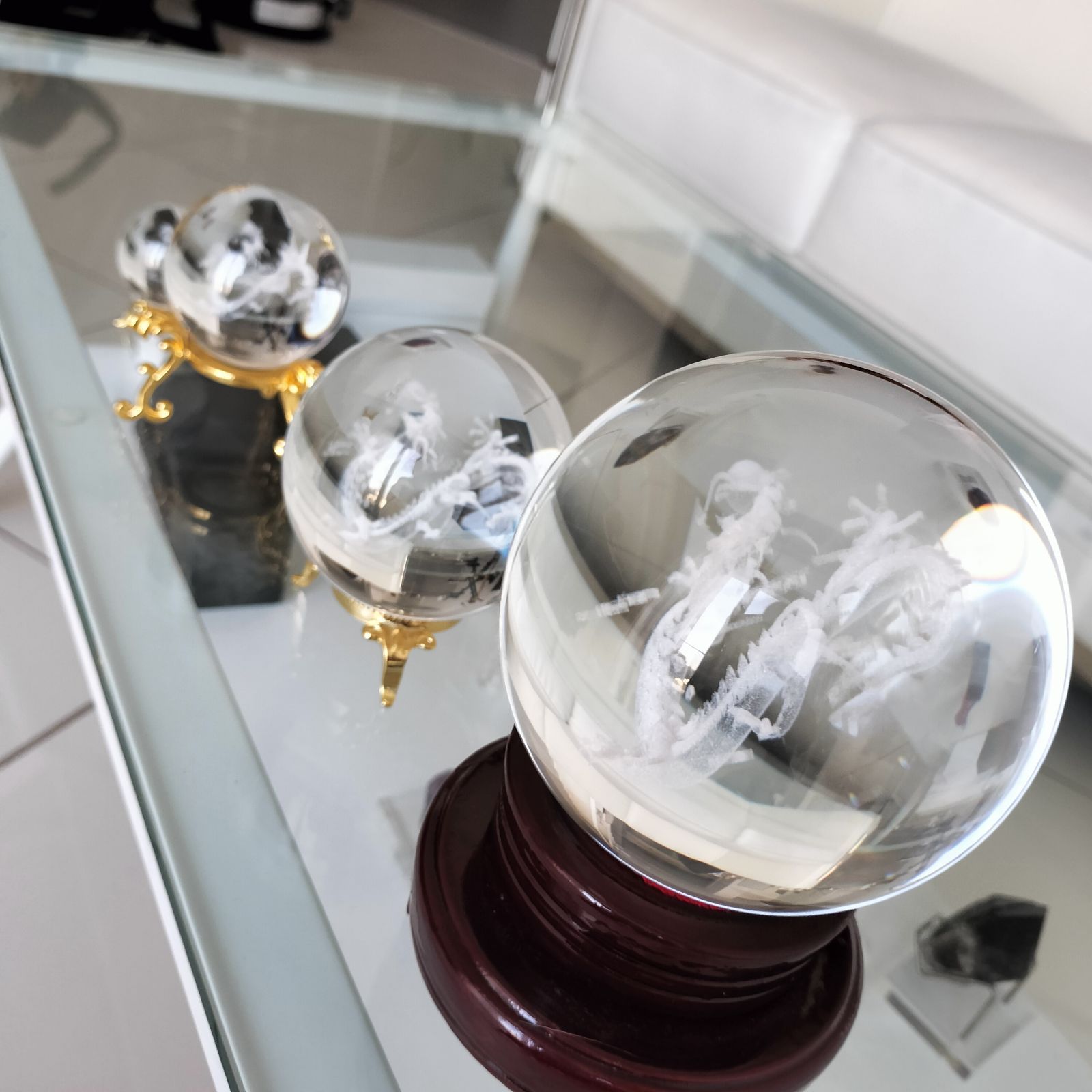 レーザーで彫られた龍の丸珠[tKEL]10cm 特大サイズ☆当店人気商品