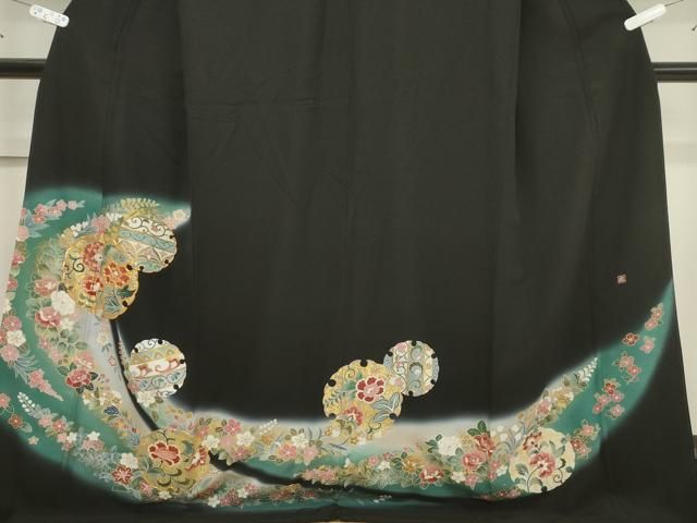 平和屋着物□豪華黒留袖 作家物 駒刺繍 雪輪草花文 暈し染め