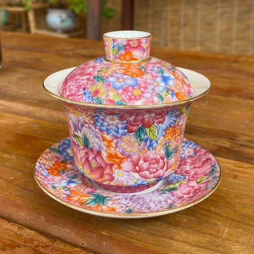 景徳鎮 陶磁器 青花龍紋馬蹄三才蓋碗 茶碗 中国茶器 煎茶器 新品未使用 中国茶器 景徳鎮 陶磁器 青花馬蹄三才蓋碗 喜上眉梢 茶碗 煎茶器