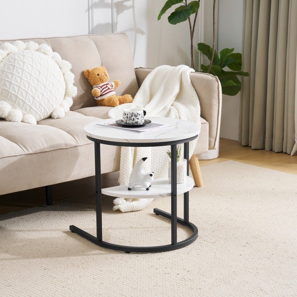 大理石調 モダン ネスト テーブル サイドテーブル 2点セット 丸型