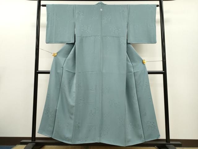 平和屋着物▽上質な色無地 単衣 色紙重ね花地紋 白群