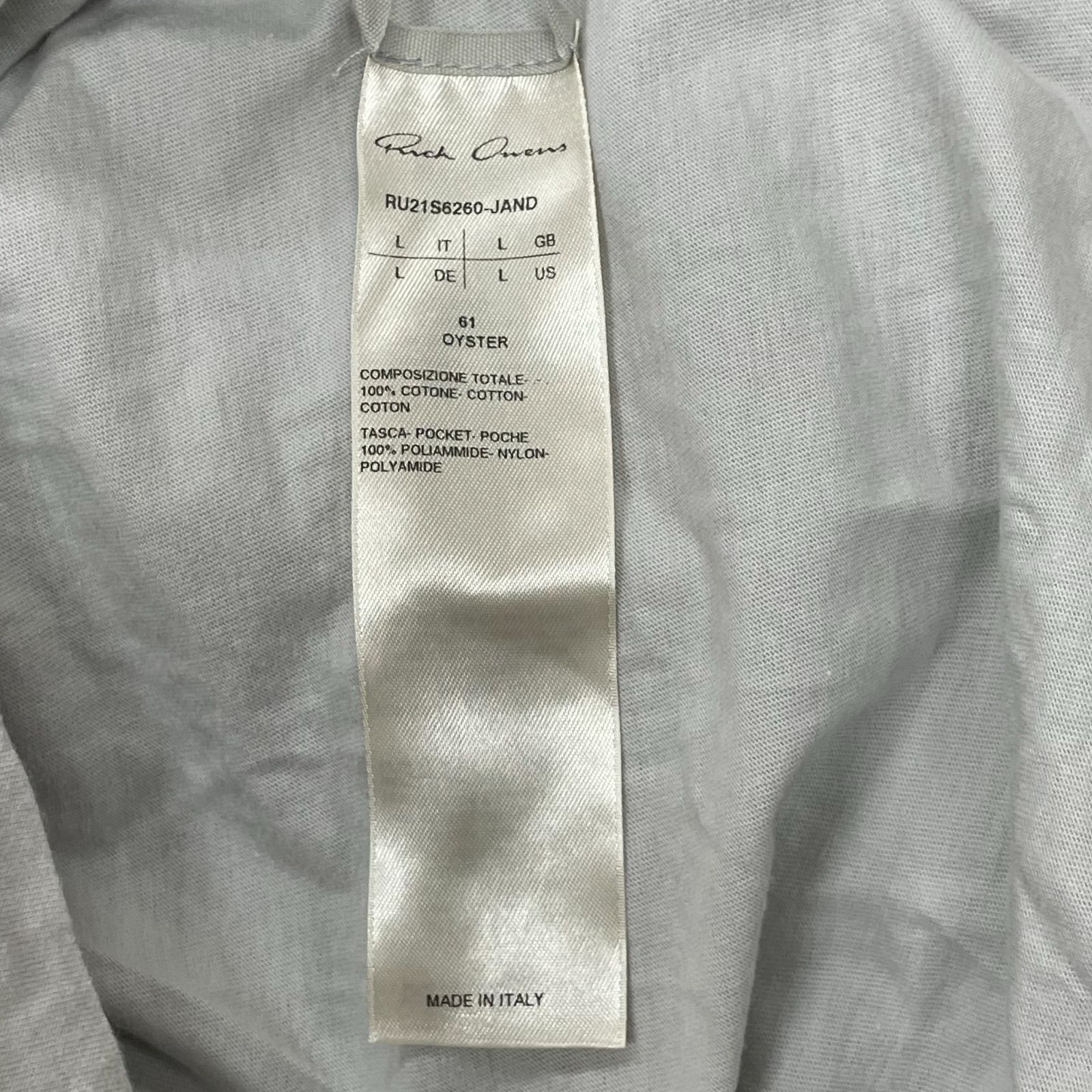 国内正規 RICK OWENS 21SS S/S POCKET LEVEL TEE OYSTER ジップ