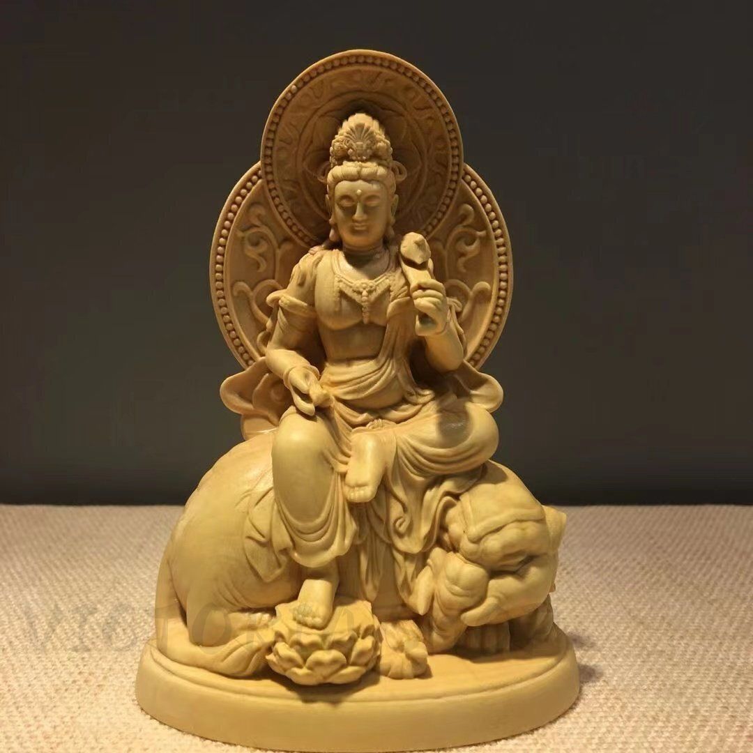 文殊菩薩像　木彫 新品・未使用】文殊菩薩 普賢菩薩 木彫り 仏像 文殊菩薩像 普賢