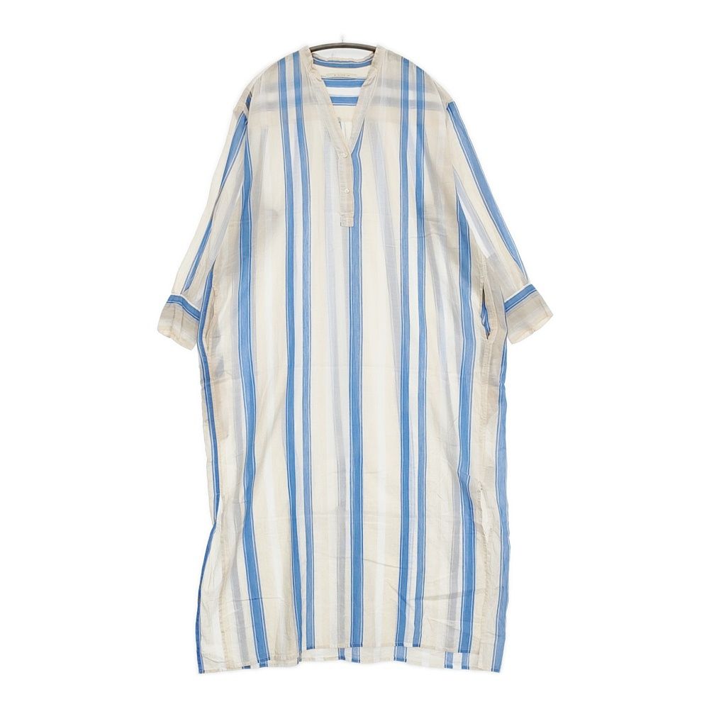 NE QUITTEZ PAS VOILE STRIPE DRESS インド綿 シャツ サイドスリット ワンピース ライトブルー アイボリー レディース ヌキテパ 5-0905M♪