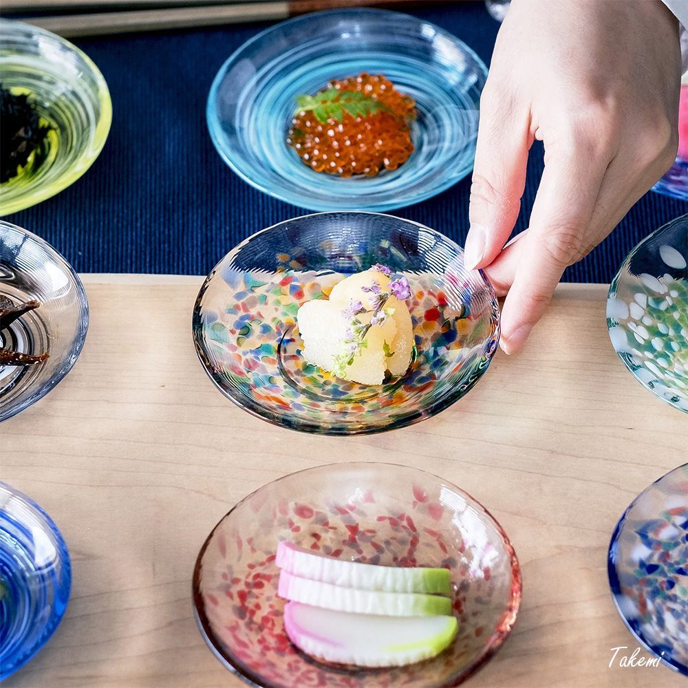 津軽びいどろ　豆皿　11枚 津軽びいどろ 色色豆皿 しずく | 水色のドット柄がおしゃれな