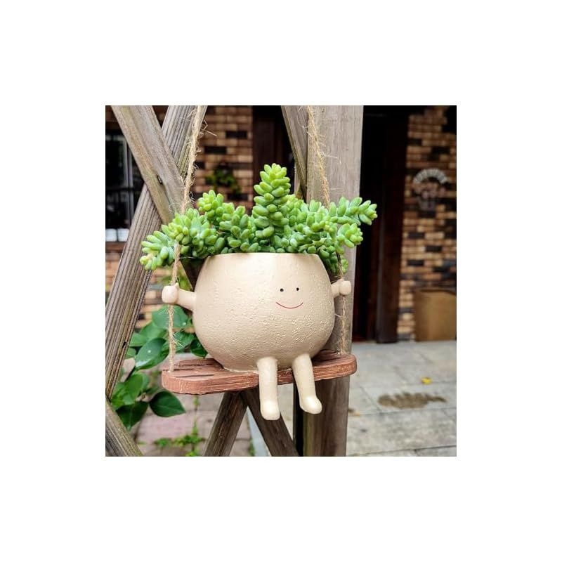 NINIPAPA ハンギングスイングチェア プランターポット スマイルフェイス プランターポット 屋内/屋外植物用 かわいいヘッド 並行輸入品 NINIPAPA ハンギングスイングチェア プランターポット スマイルフェイス プランターポット 屋内&frasl;屋外植物用 かわいいヘッドフラワーポット  多肉植物用 真珠のストリング植物用 ユニークなギフト 母の日 誕生日 クリスマスに