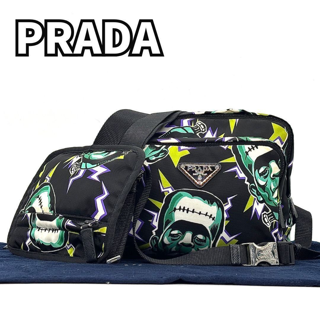 即完モデル PRADA プラダ フランケンシュタイン ボディバッグ テスートナイロン ハーネス メンズ ブラック