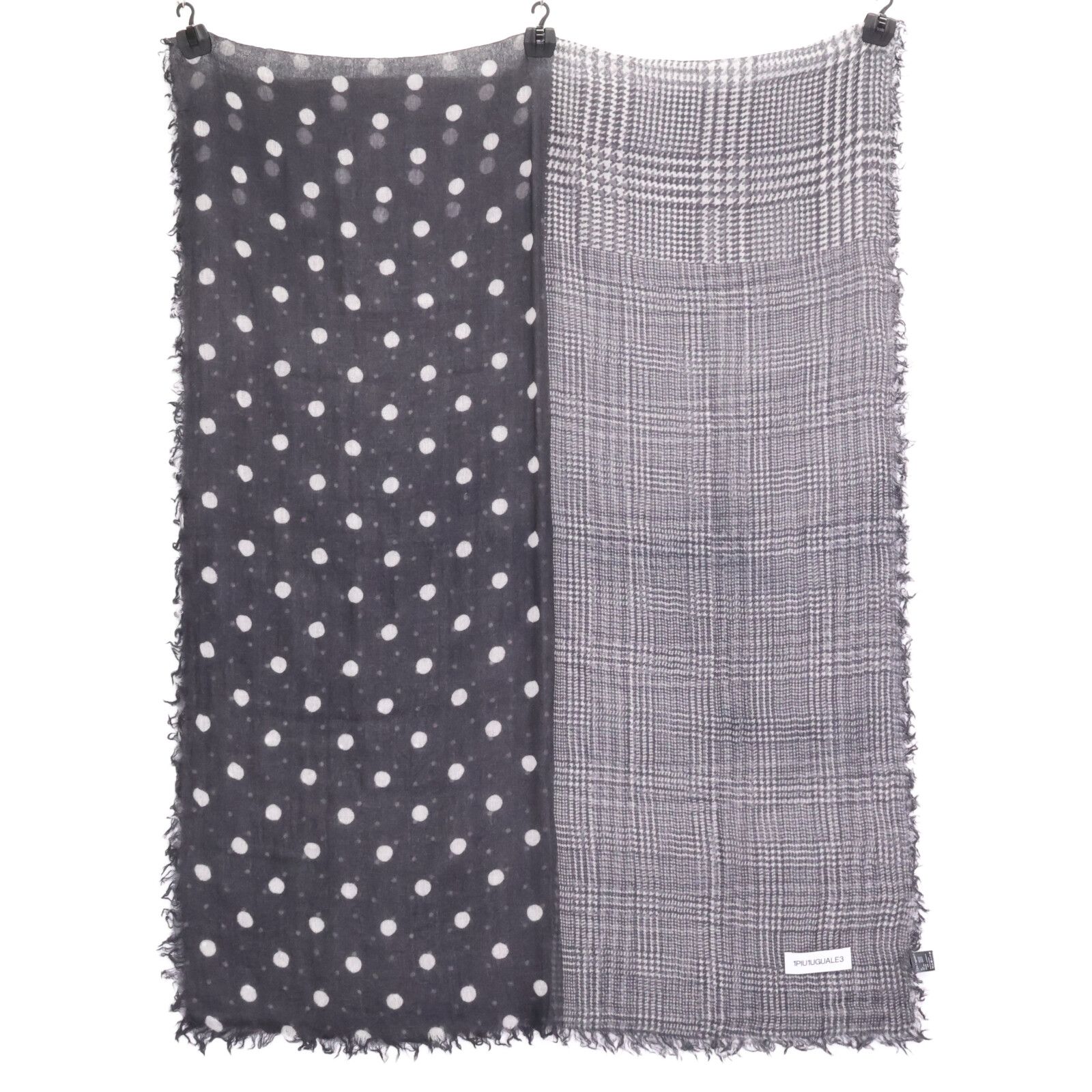 1 piu uguale 3 ウノピゥウノウグァーレトレ MRG 503 CAS 031 DK 99 F BIG FRINGE STOLE グレンチェック-ドットパターン カシミヤ