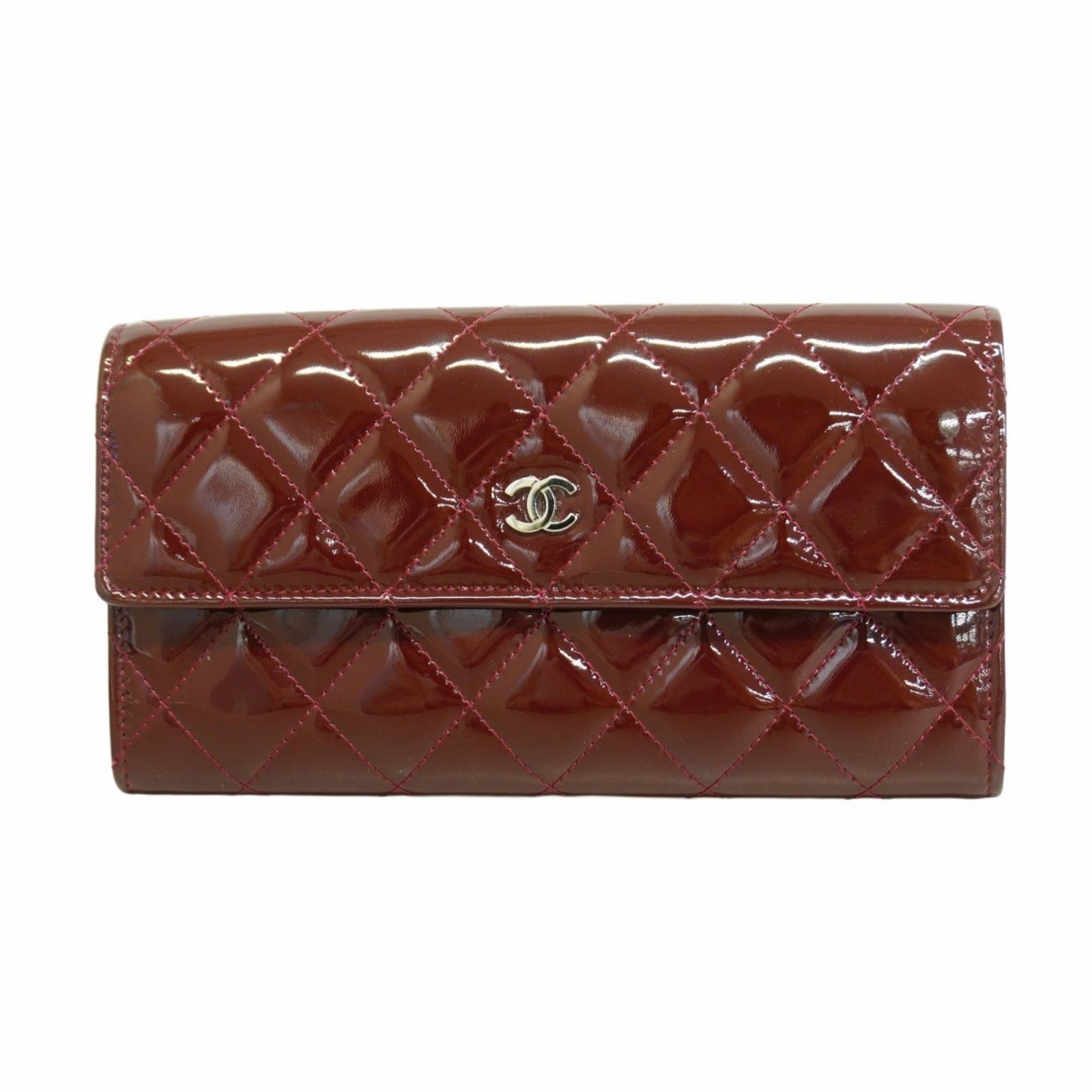 シャネル Chanel シャネル 長財布 マトラッセ パテントレザー ボルドー レディース