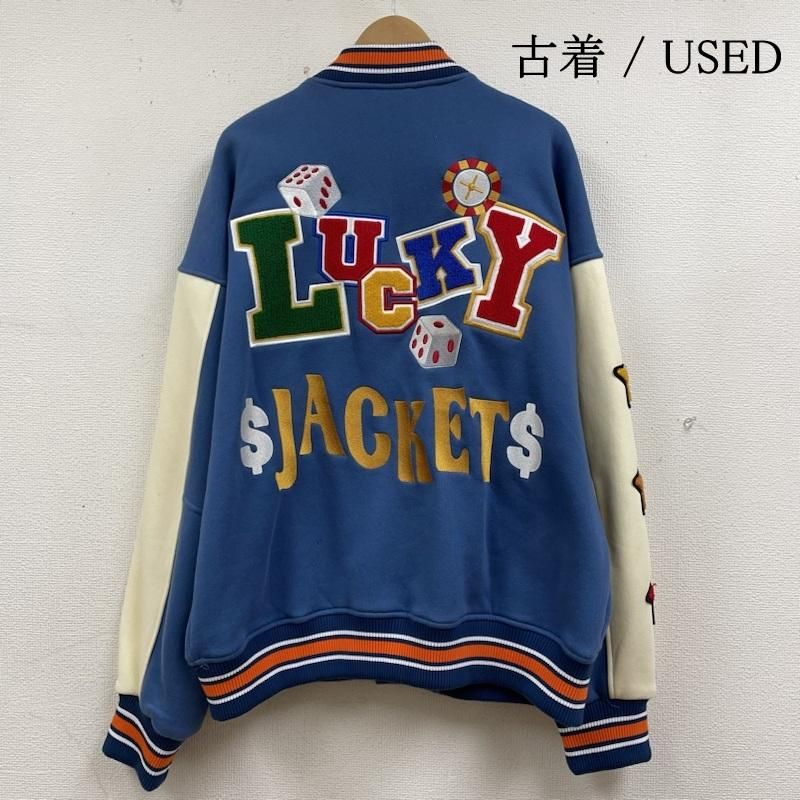古着 ジャケット 上着 ジャンパー ブルゾン NEW WAVE STREET CULTURE lucky-playing cards PU leather sleeve BASEBALL JACKET トランプ エンブレム スタジャン