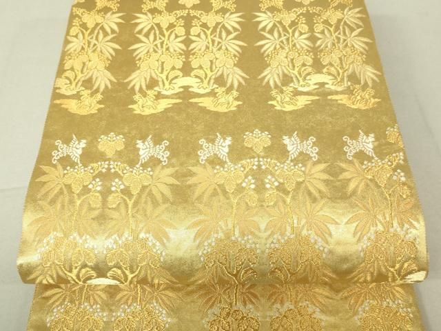 平和屋着物▽六通柄袋帯 桐竹鳳凰麒麟文 金糸 正絹 逸品