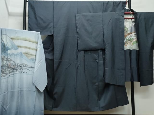 平和屋着物●男性 本場大島紬 アンサンブル 長襦袢セット 亀甲柄 正絹 CAAX1165vf