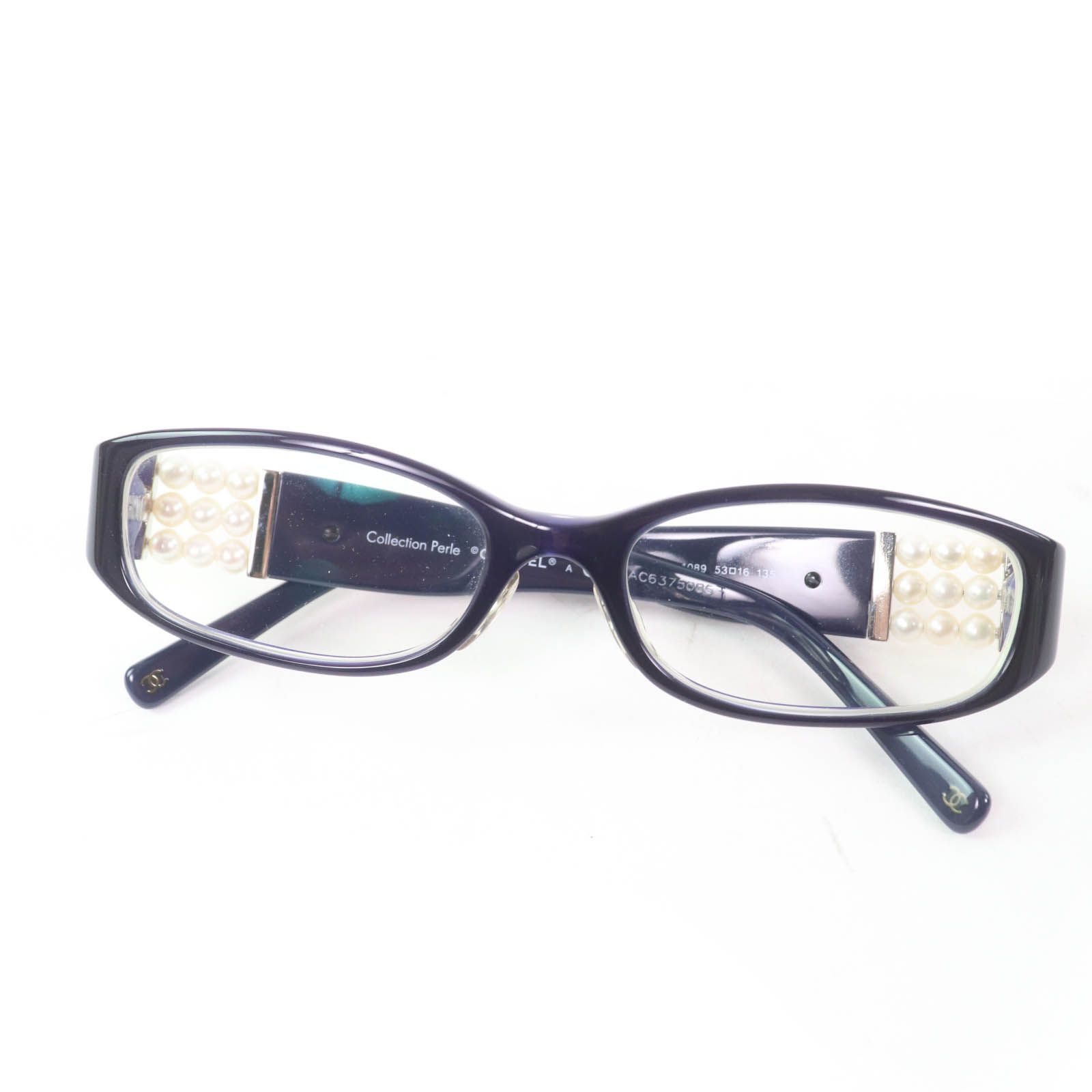 CHANEL シャネル 3155-H ロゴ入り Fパール付 メガネ 眼鏡 アイウェア パープル 53□16 135 度入り 箱 保存袋 ケース付き イタリア製 レディース