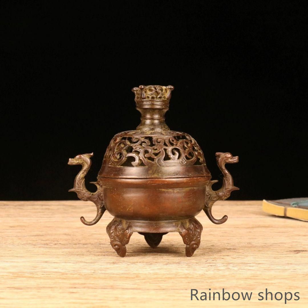 新品未使用】銅器 香炉 海獣両耳薫炉 三足銅炉茶道香炉 装飾品