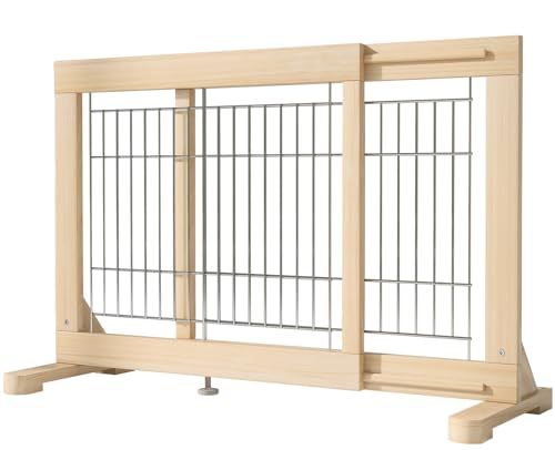 YOCAN ペットゲート 伸縮 置くだけ 高さ60 cm 設置幅60 115 木製 犬用ゲート 犬 フェンス 室内 中小型犬用 倒れない 飛び出し防止柵 脱走防止ペットガード 広がる