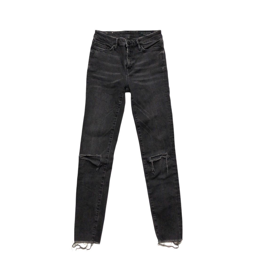 【中古品】ALLSAINTS オールセインツ ジーンズ ブラックデニム スキニーパンツ ダメージ 27 黒 ブラック