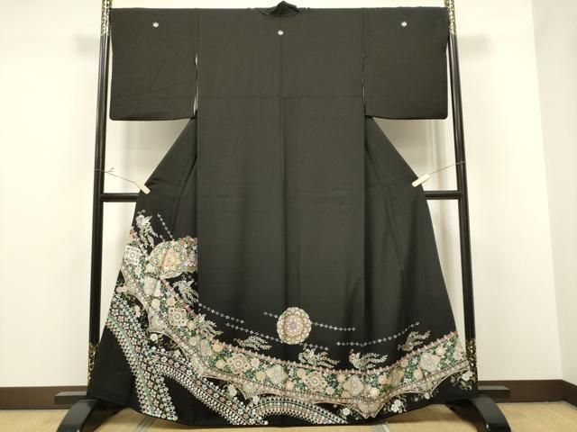 平和屋着物●豪華黒留袖　正倉院花鳥文　金銀彩　さが美扱い　正絹　逸品　CAAR1252hy 平和屋着物○豪華黒留袖 正倉院花鳥文 金銀彩 さが美扱い 正絹 逸品