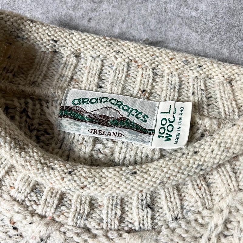 アイルランド製 aran crafts フィッシャーマンニットL フルジップ-