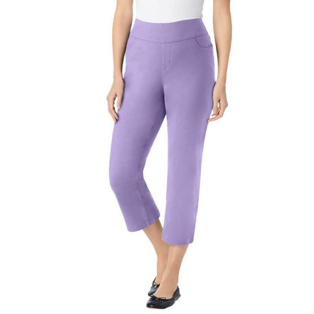 【送料無料】 ウーマン ウィズイン レディース カジュアルパンツ ボトムス Woman Within Women's Plus Size Flex-Fit Pull-On Denim Capri Soft Iris
