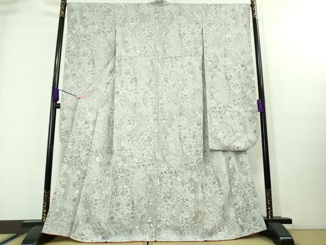 平和屋2■極上　お召・和装バッグセット　天目織　花唐草文　逸品　DZAA1585kh4 平和屋2□極上 お召・和装バッグセット 天目織 花唐草文 逸品 DZAA1585kh4