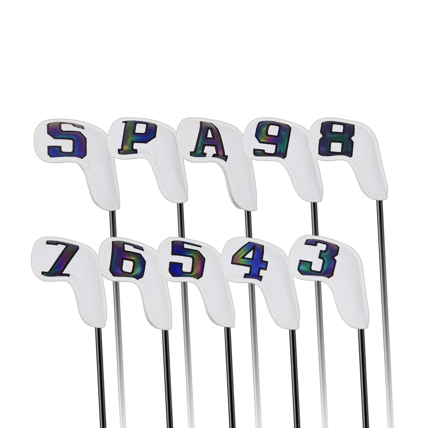 グラデーションレザーホワイト3-9APS Scott Edward 12PCSウェッジアイアンゴルフヘッドカバーセットPU防水性と耐久性のある強力な磁気、大きな数字でほとんどのブランドクラブに最適
