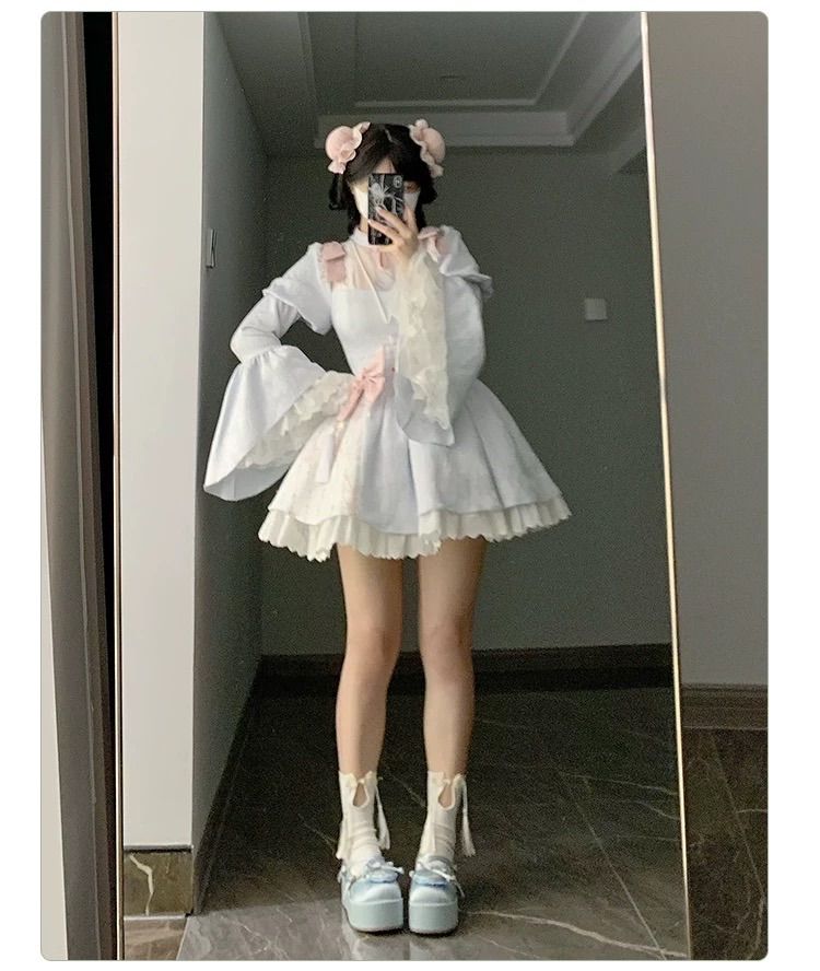 ブラック ピンク 姫袖 チャイナ 服 ロリィタ メイド