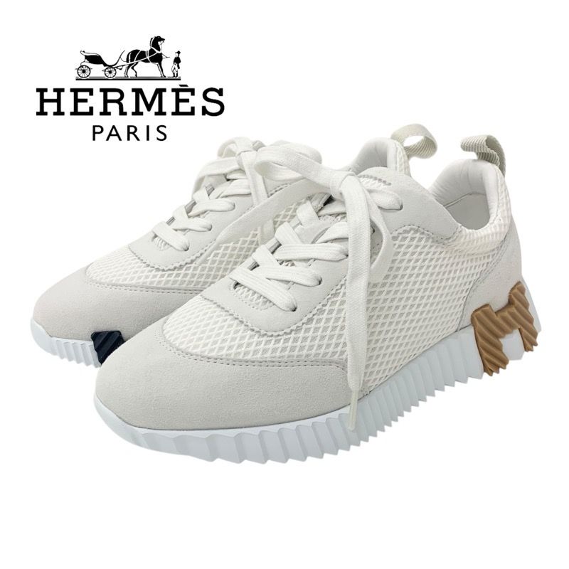 エルメス HERMES バウンシング スニーカー 靴 シューズ メッシュ スエード ホワイト 白