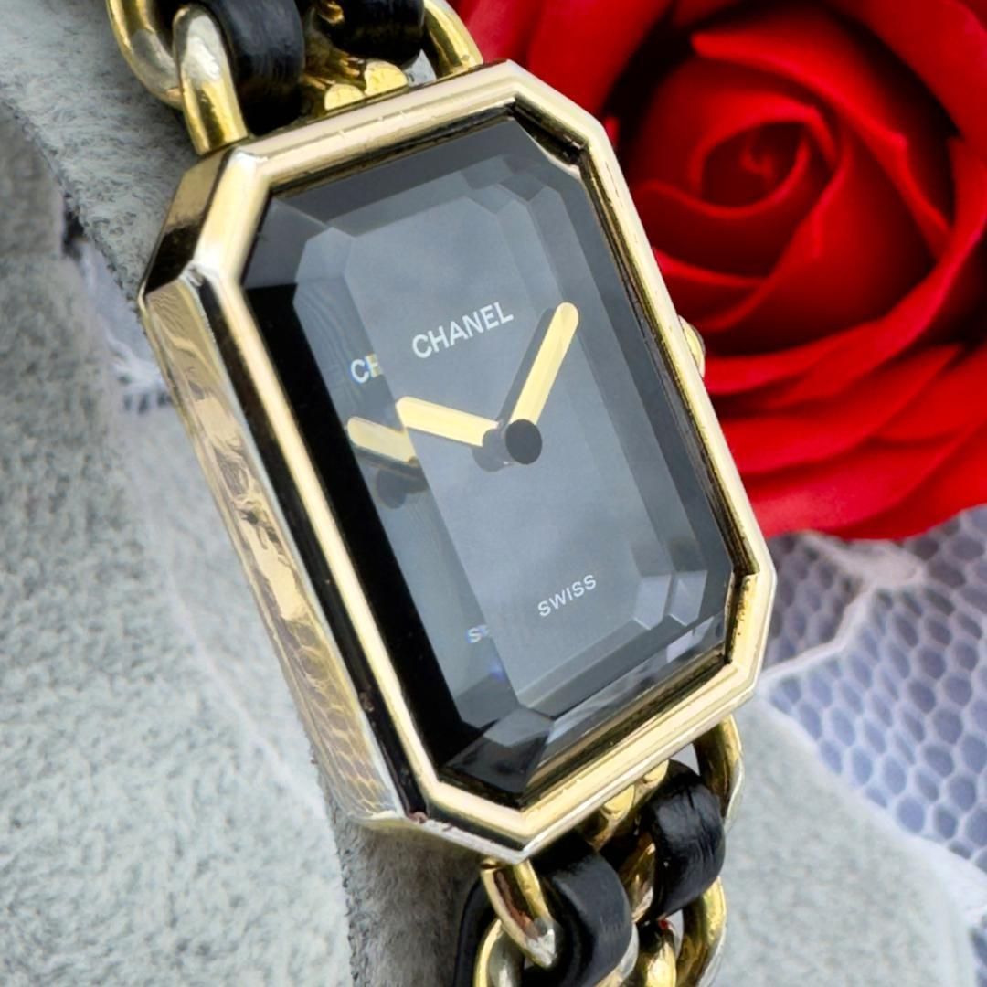 ✨極上品✨ シャネル プルミエールL 黒文字盤×ゴールド クォーツ 時計  