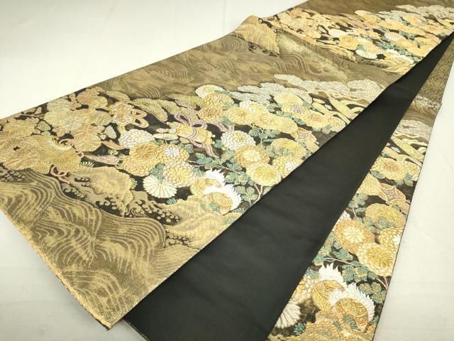 平和屋着物▽六通柄袋帯 綬峰 宝尽くし花文 金糸 正絹 逸品