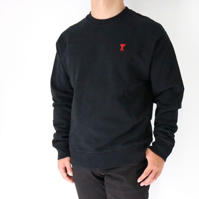 ami paris アミ パリス BFUSW001.730 001 ロゴスウェット メンズ クルーネック オーバーサイズ ハート 黒 ユニセックス 長袖 ロゴ刺繍 トレーナー