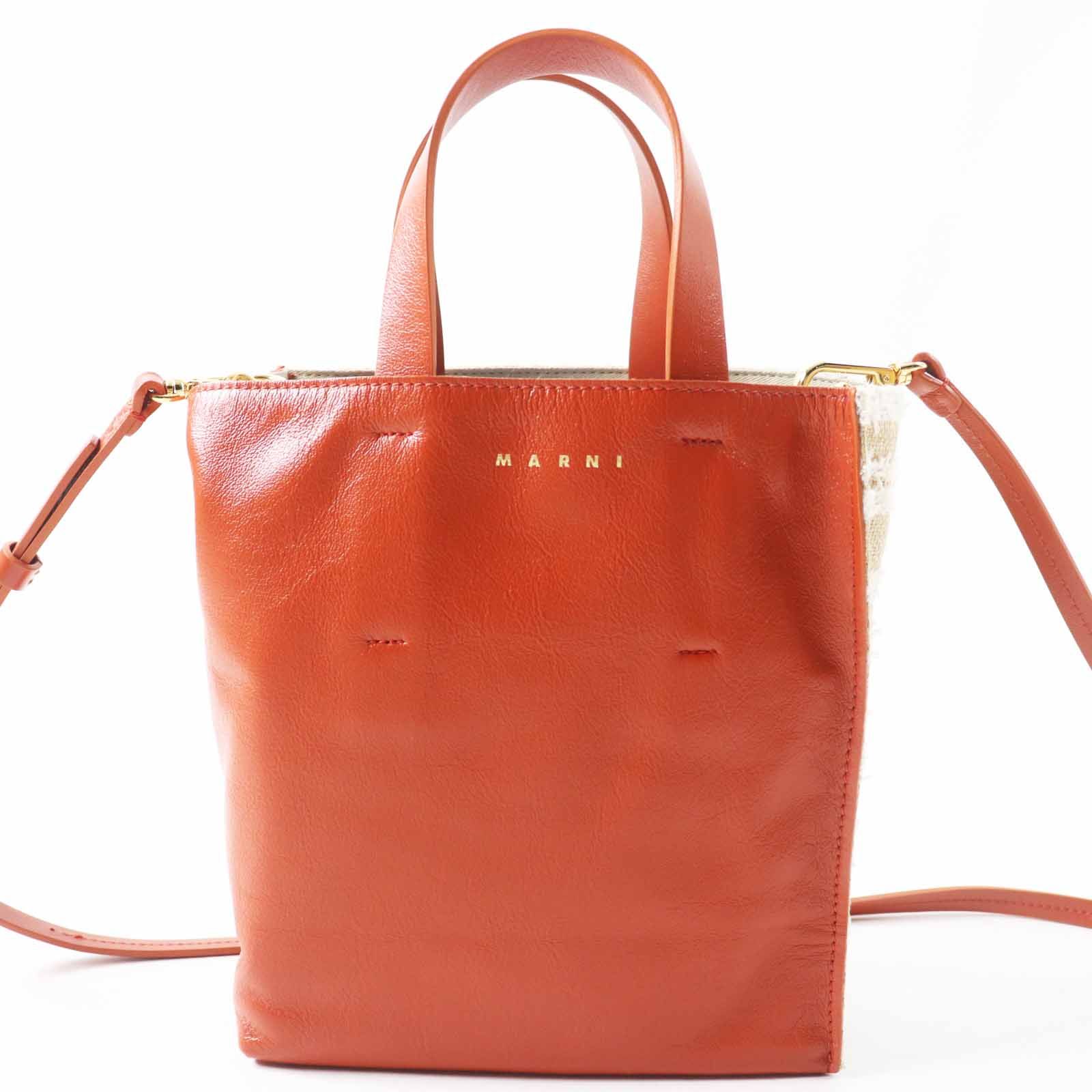 極美品◎MARNI マルニ MUSEO MINI ミュゼオ ミニ キャンバス レザー 2WAY ハンド／ショルダーバッグ マルチ イタリア製 レディース 極美品◎MARNI マルニ MUSEO MINI ミュゼオ ミニ キャンバス レザー