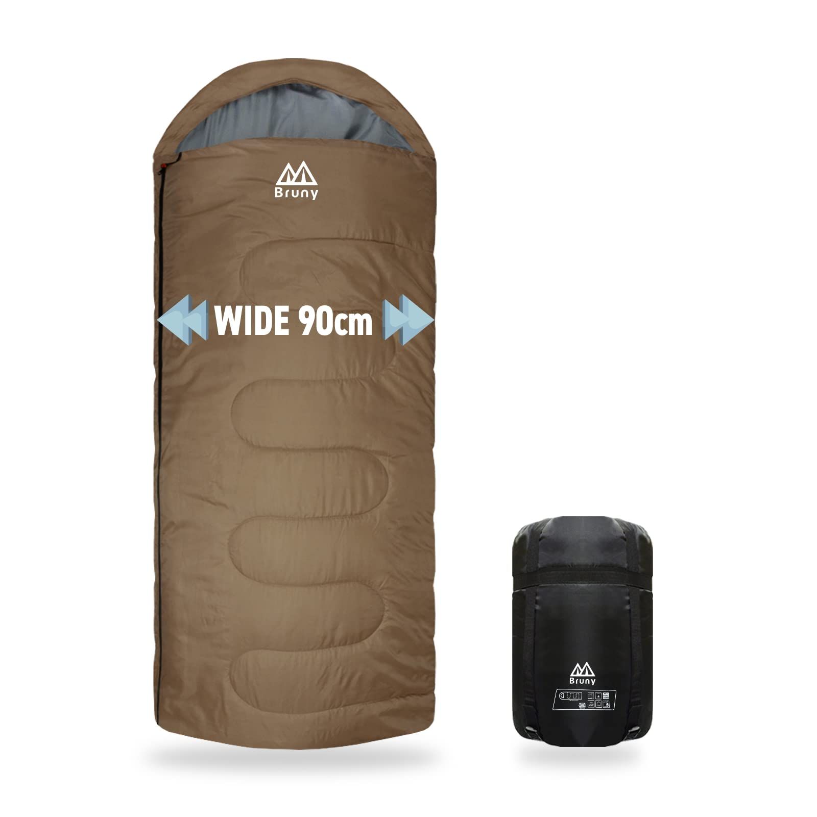 ブルーニー] 寝袋 冬用 人工 ダウン シュラフ 210T 封筒型 最低温度 -30℃ 大きいサイズ ワイド 90 (ブラウン)… [ブラウン] 寝袋  冬用 シュラフ 冬用 寝袋 コンパクト 冬用 羽毛 寝袋 軽量 コンパクト 冬 シュラフ 冬 ダウン 寝袋 洗える