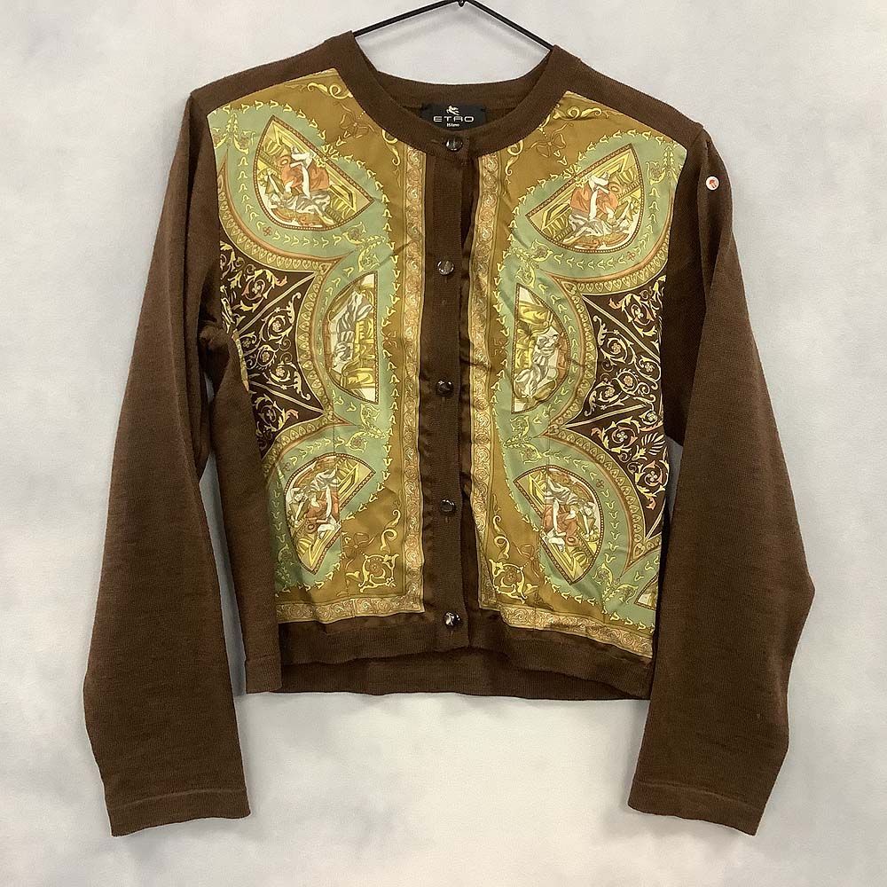 新品タグ付☆ ETRO エトロ 前身頃シルク切替 カーディガン イタリア製 新品タグ付☆ エトロ ETRO カーディガン 前身頃シルク切替