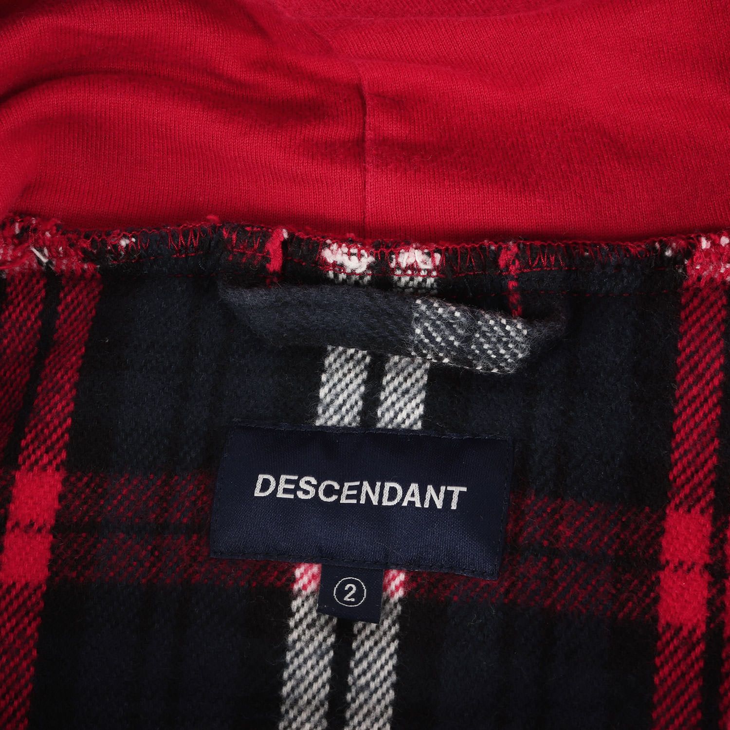 DESCENDANT ディセンダント シャツ サイズ:2 19AW フード付き ヘビーウェイト チェック フランネルシャツ STONER HOODED LS SHIRT ネイビー レッド 紺赤 トップス カジュアルシャツ 長袖【メンズ】