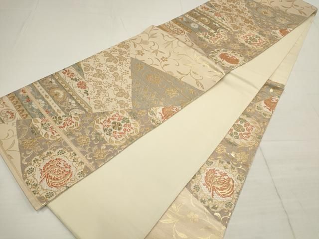 平和屋着物◎六通柄袋帯 切嵌花唐草文 嵯峨野 金糸 正絹 逸品