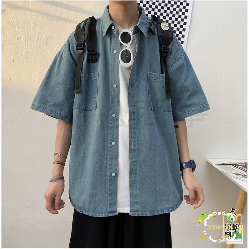 メンズ 半袖シャツ デニムシャツ 大きめ 5分袖 T01200 デニムシャツ メンズ シャツ 半袖 5分袖 トップス シンプル
